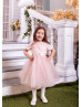 Short Sleeve Blush Pink Lace Tulle Flower Girl Dress